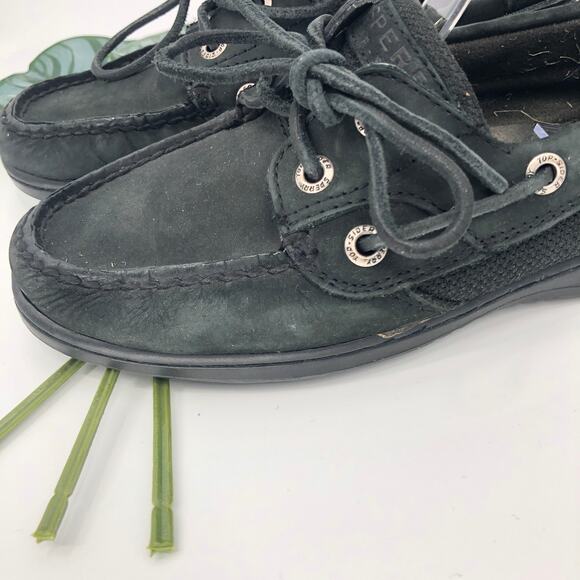 Sperry Top-Sider Black Bluefish 2-Eye Leather Slip On Tie Accent Boat Shoes - Picture 9 of 10